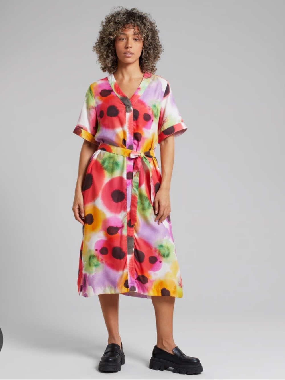 Watercolor Floral Button-Front Midi Dress